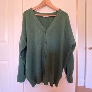 Green V-Neck Button-Up Women's Sweater